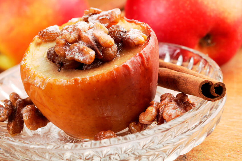 Baked apple stuffed with raisins and nuts.