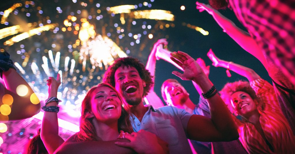 Picture of friends celebrating and watching fireworks.